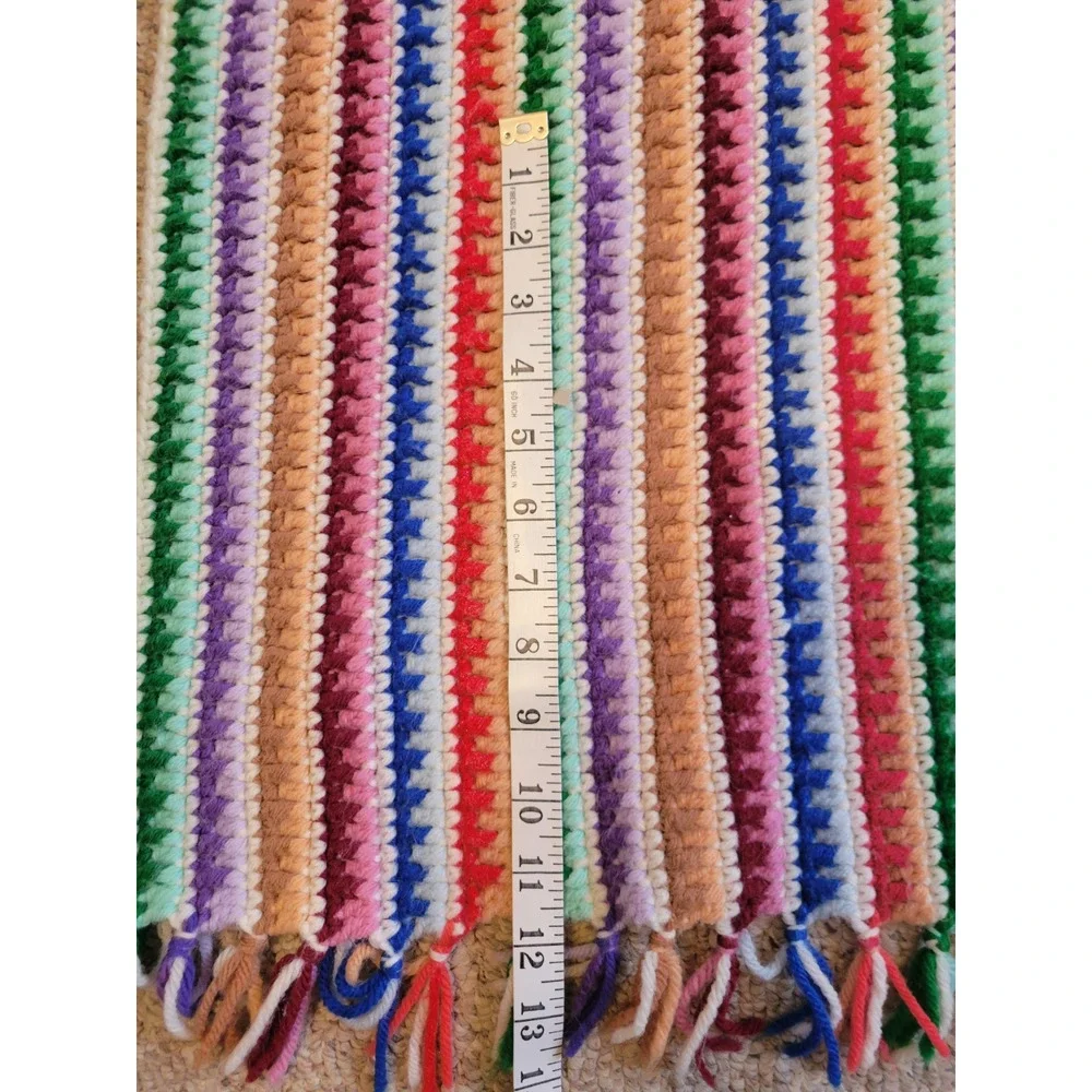 Handmade Crochet Grannycore Afghan Multicolor Striped‎ Heavy blanket 41